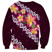 Pink Polynesia Sweatshirt Plumeria With Hibiscus Pattern Tropical Vibes LT14 - Polynesian Pride