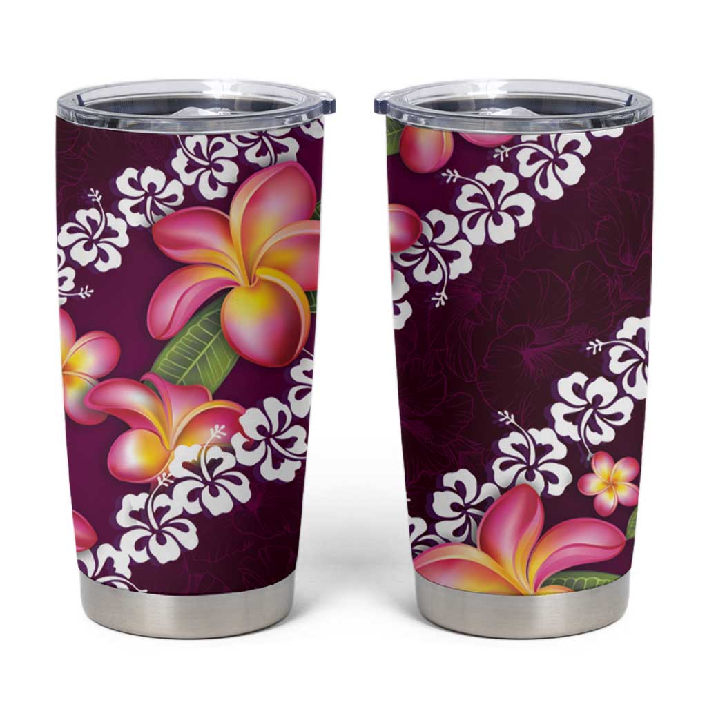 Pink Polynesia Tumbler Cup Plumeria With Hibiscus Pattern Tropical Vibes LT14 Pink - Polynesian Pride