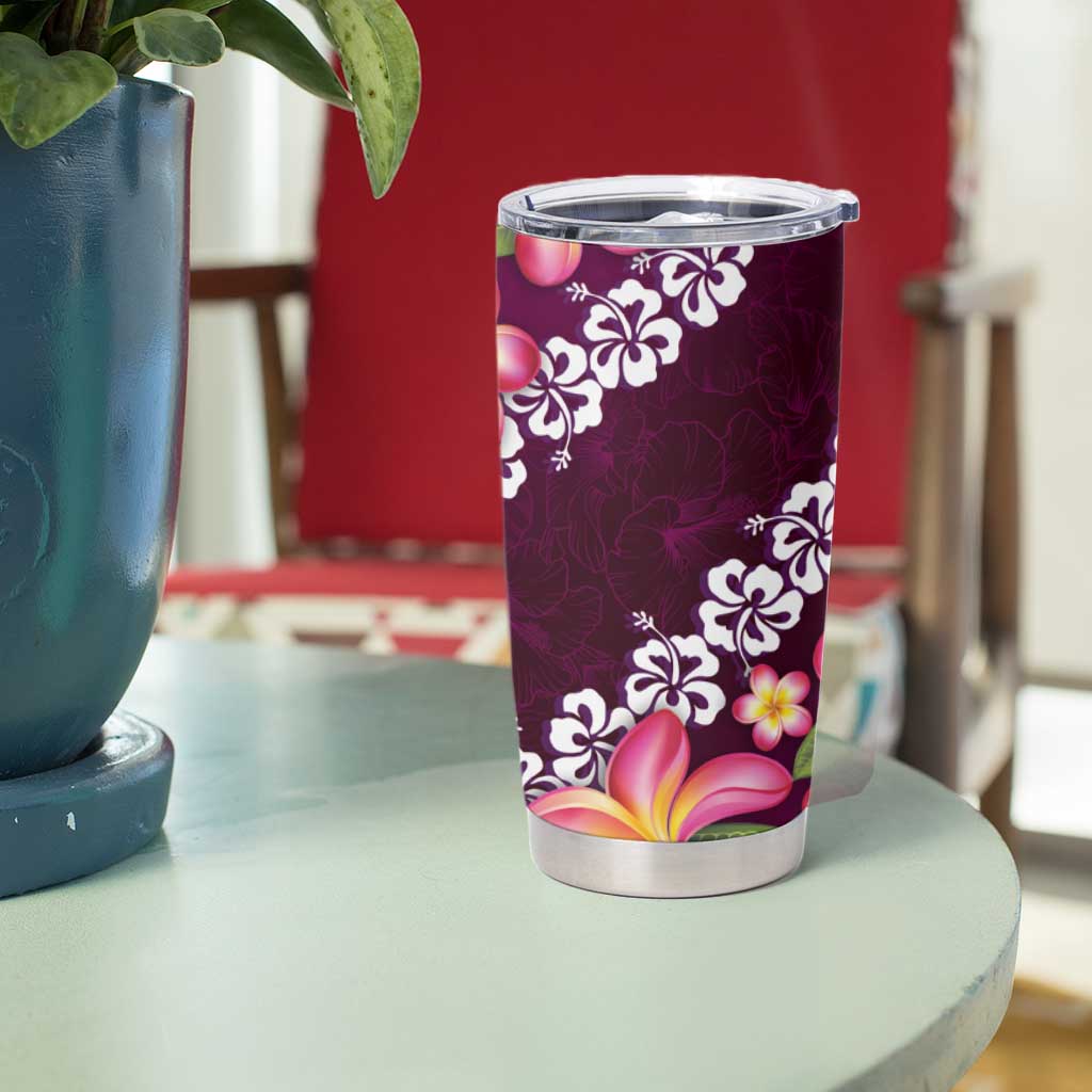 Pink Polynesia Tumbler Cup Plumeria With Hibiscus Pattern Tropical Vibes LT14 - Polynesian Pride