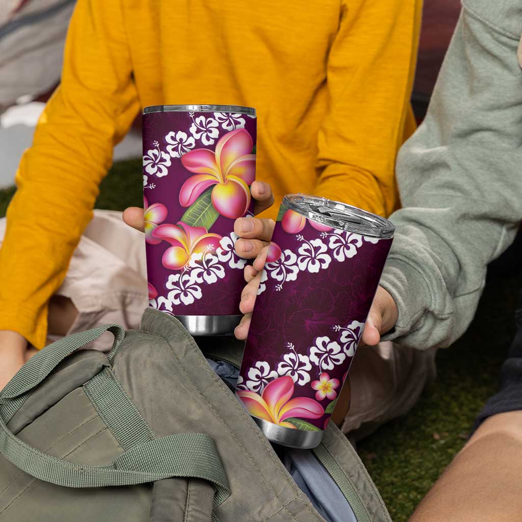 Pink Polynesia Tumbler Cup Plumeria With Hibiscus Pattern Tropical Vibes LT14 - Polynesian Pride