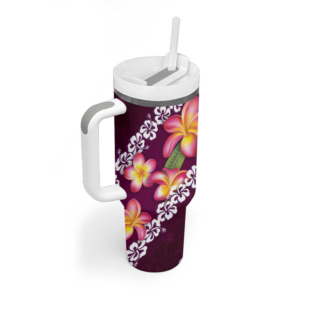 Pink Polynesia Tumbler With Handle Plumeria With Hibiscus Pattern Tropical Vibes LT14 - Polynesian Pride