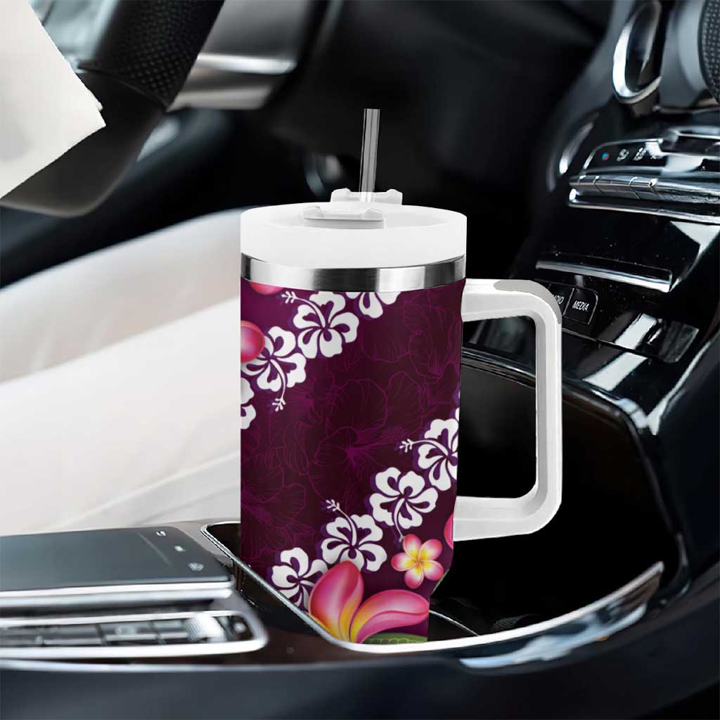 Pink Polynesia Tumbler With Handle Plumeria With Hibiscus Pattern Tropical Vibes LT14 - Polynesian Pride