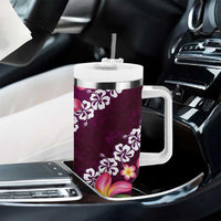 Pink Polynesia Tumbler With Handle Plumeria With Hibiscus Pattern Tropical Vibes LT14 - Polynesian Pride