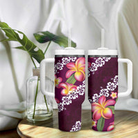 Pink Polynesia Tumbler With Handle Plumeria With Hibiscus Pattern Tropical Vibes LT14 - Polynesian Pride