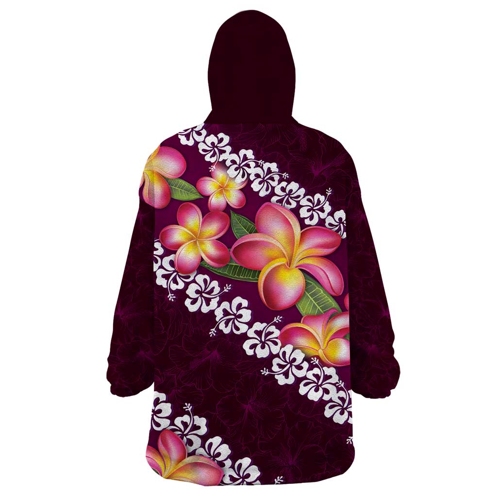 Pink Polynesia Wearable Blanket Hoodie Plumeria With Hibiscus Pattern Tropical Vibes LT14 - Polynesian Pride