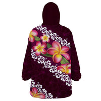 Pink Polynesia Wearable Blanket Hoodie Plumeria With Hibiscus Pattern Tropical Vibes LT14 - Polynesian Pride
