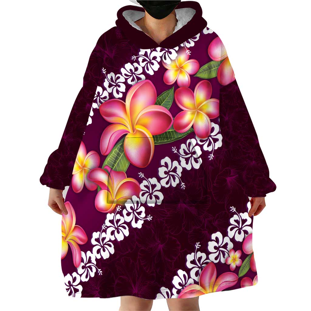 Pink Polynesia Wearable Blanket Hoodie Plumeria With Hibiscus Pattern Tropical Vibes LT14 - Polynesian Pride