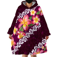 Pink Polynesia Wearable Blanket Hoodie Plumeria With Hibiscus Pattern Tropical Vibes LT14 - Polynesian Pride