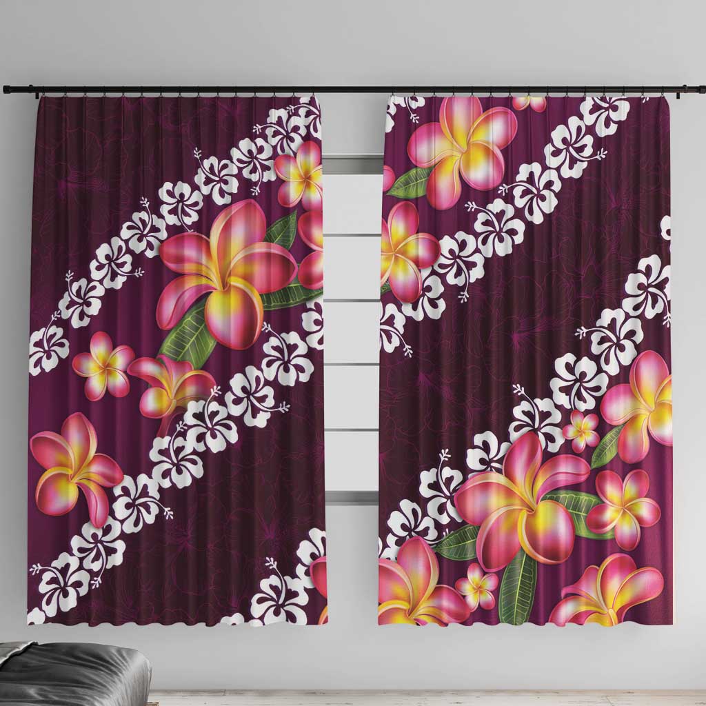 Pink Polynesia Window Curtain Plumeria With Hibiscus Pattern Tropical Vibes LT14 With Hooks Pink - Polynesian Pride