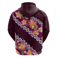 Pink Polynesia Zip Hoodie Plumeria With Hibiscus Pattern Tropical Vibes