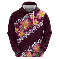 Pink Polynesia Zip Hoodie Plumeria With Hibiscus Pattern Tropical Vibes