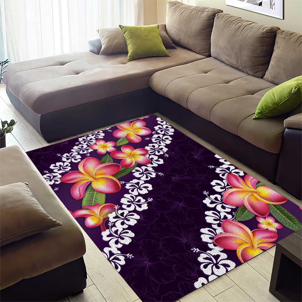 Purple Polynesia Area Rug Plumeria With Hibiscus Pattern Tropical Vibes
