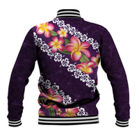 Purple Polynesia Baseball Jacket Plumeria With Hibiscus Pattern Tropical Vibes LT14 - Polynesian Pride