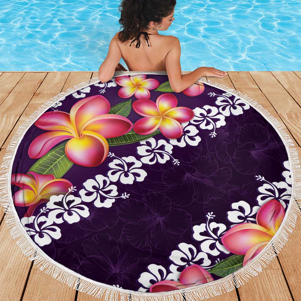 Purple Polynesia Beach Blanket Plumeria With Hibiscus Pattern Tropical Vibes LT14 - Polynesian Pride