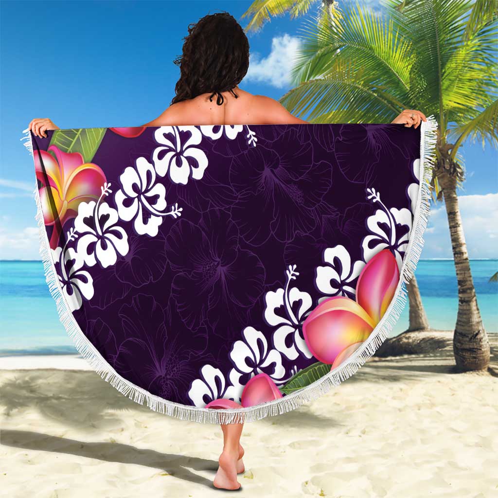 Purple Polynesia Beach Blanket Plumeria With Hibiscus Pattern Tropical Vibes LT14 - Polynesian Pride