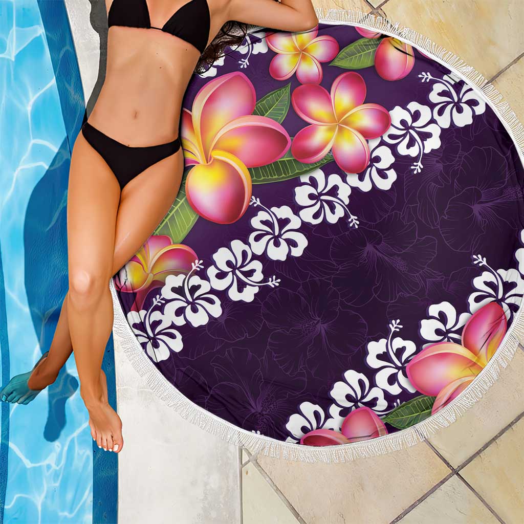 Purple Polynesia Beach Blanket Plumeria With Hibiscus Pattern Tropical Vibes LT14 - Polynesian Pride