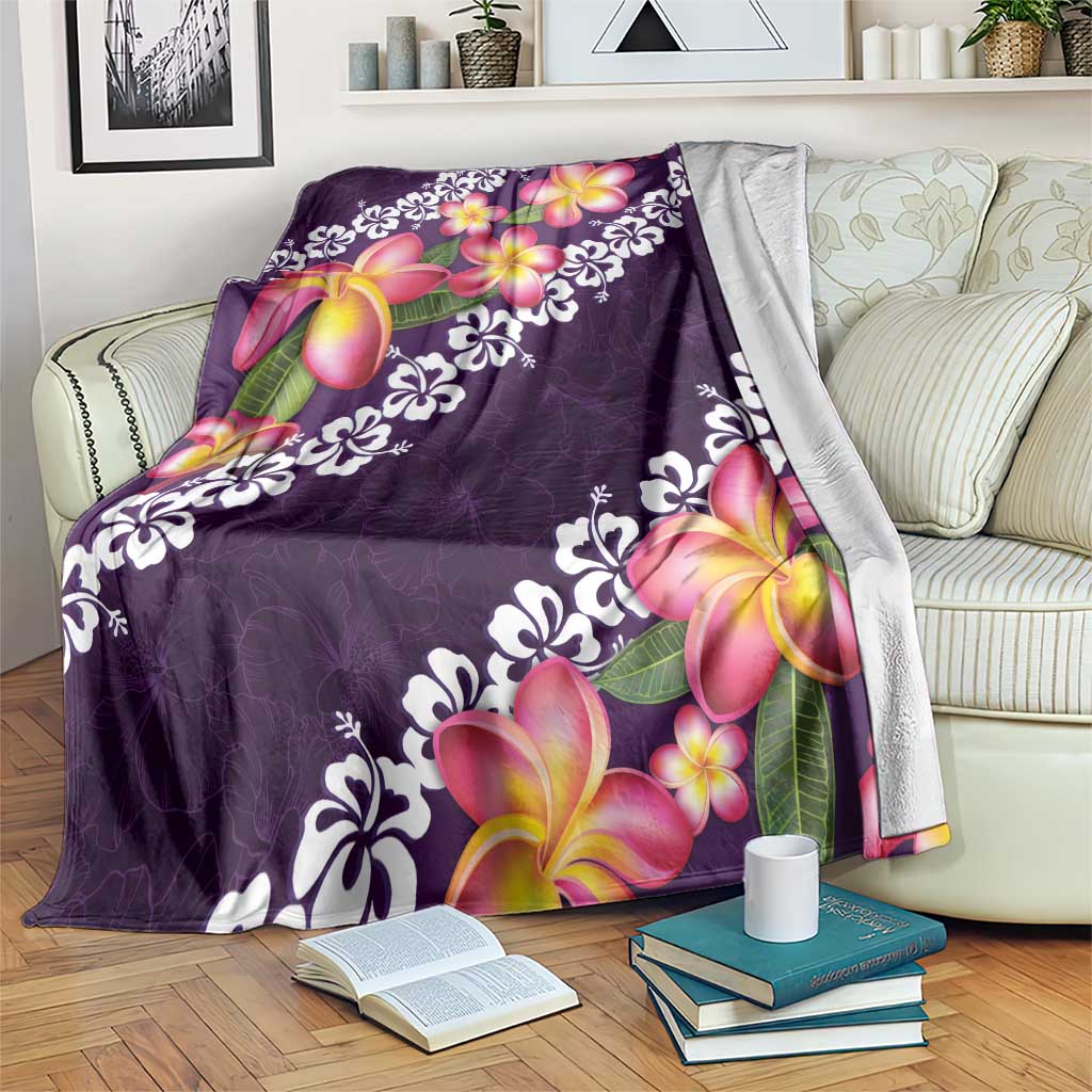 Purple Polynesia Blanket Plumeria With Hibiscus Pattern Tropical Vibes