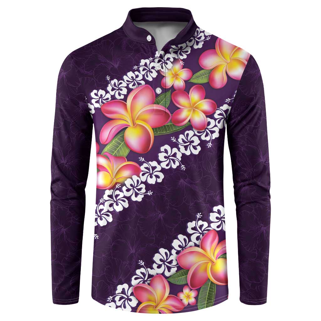 Purple Polynesia Button Sweatshirt Plumeria With Hibiscus Pattern Tropical Vibes LT14 Purple - Polynesian Pride