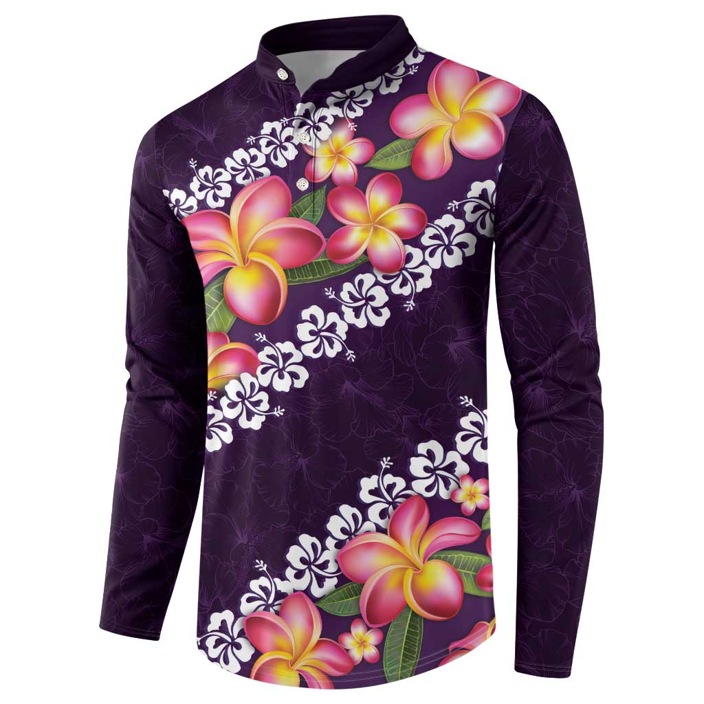 Purple Polynesia Button Sweatshirt Plumeria With Hibiscus Pattern Tropical Vibes LT14 - Polynesian Pride