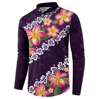 Purple Polynesia Button Sweatshirt Plumeria With Hibiscus Pattern Tropical Vibes LT14 - Polynesian Pride