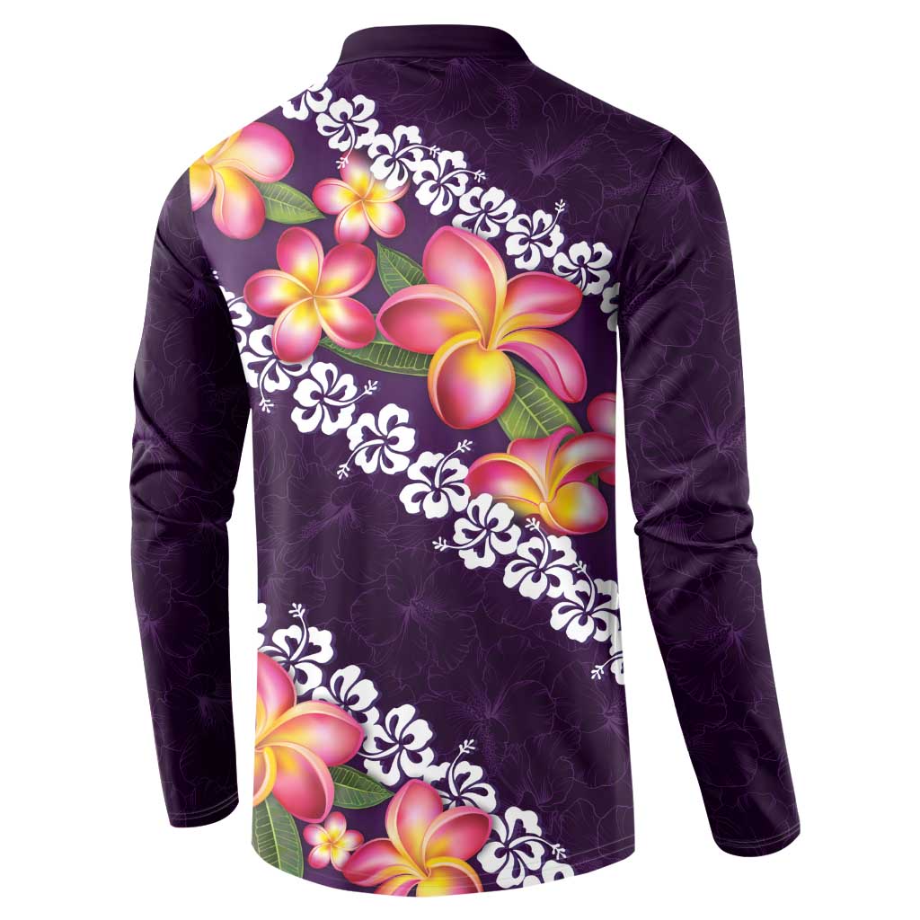Purple Polynesia Button Sweatshirt Plumeria With Hibiscus Pattern Tropical Vibes LT14 - Polynesian Pride