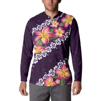 Purple Polynesia Button Sweatshirt Plumeria With Hibiscus Pattern Tropical Vibes LT14 - Polynesian Pride