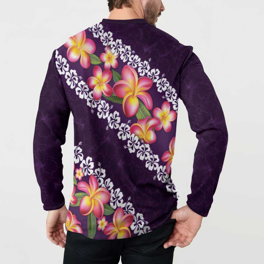 Purple Polynesia Button Sweatshirt Plumeria With Hibiscus Pattern Tropical Vibes LT14 - Polynesian Pride