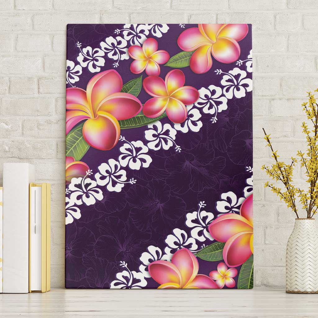 Purple Polynesia Canvas Wall Art Plumeria With Hibiscus Pattern Tropical Vibes