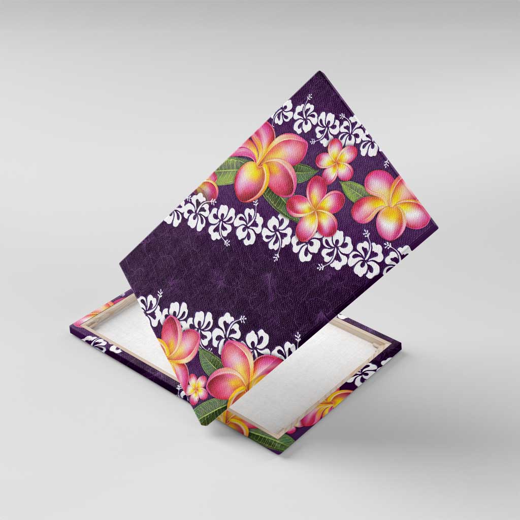 Purple Polynesia Canvas Wall Art Plumeria With Hibiscus Pattern Tropical Vibes LT14 With Frame Purple - Polynesian Pride