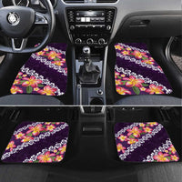 Purple Polynesia Car Mats Plumeria With Hibiscus Pattern Tropical Vibes LT14 Set 4pcs Purple - Polynesian Pride