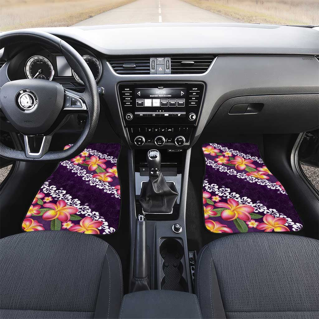Purple Polynesia Car Mats Plumeria With Hibiscus Pattern Tropical Vibes LT14 Set 2pcs - Front Purple - Polynesian Pride