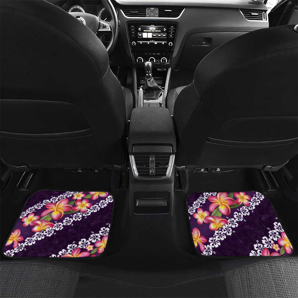 Purple Polynesia Car Mats Plumeria With Hibiscus Pattern Tropical Vibes LT14 Set 2pcs - Back Purple - Polynesian Pride