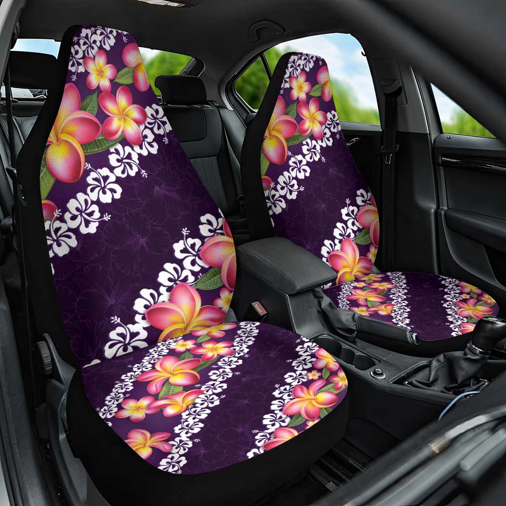 Purple Polynesia Car Seat Cover Plumeria With Hibiscus Pattern Tropical Vibes