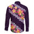 Purple Polynesia Family Matching Off The Shoulder Long Sleeve Dress and Hawaiian Shirt Plumeria With Hibiscus Pattern Tropical Vibes