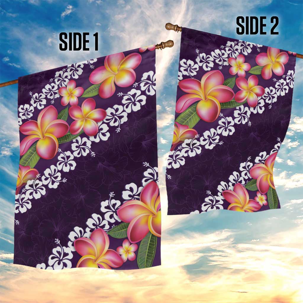 Purple Polynesia Garden Flag Plumeria With Hibiscus Pattern Tropical Vibes LT14 - Polynesian Pride