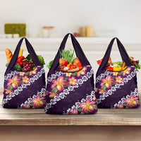 Purple Polynesia Grocery Bag Plumeria With Hibiscus Pattern Tropical Vibes LT14 3-pack One Size Purple - Polynesian Pride