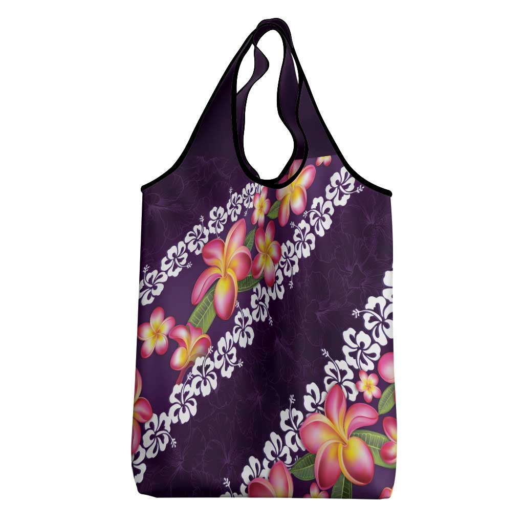 Purple Polynesia Grocery Bag Plumeria With Hibiscus Pattern Tropical Vibes LT14 - Polynesian Pride