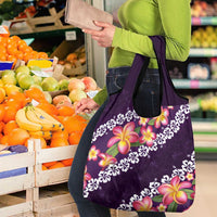 Purple Polynesia Grocery Bag Plumeria With Hibiscus Pattern Tropical Vibes LT14 - Polynesian Pride