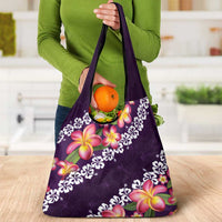 Purple Polynesia Grocery Bag Plumeria With Hibiscus Pattern Tropical Vibes LT14 - Polynesian Pride