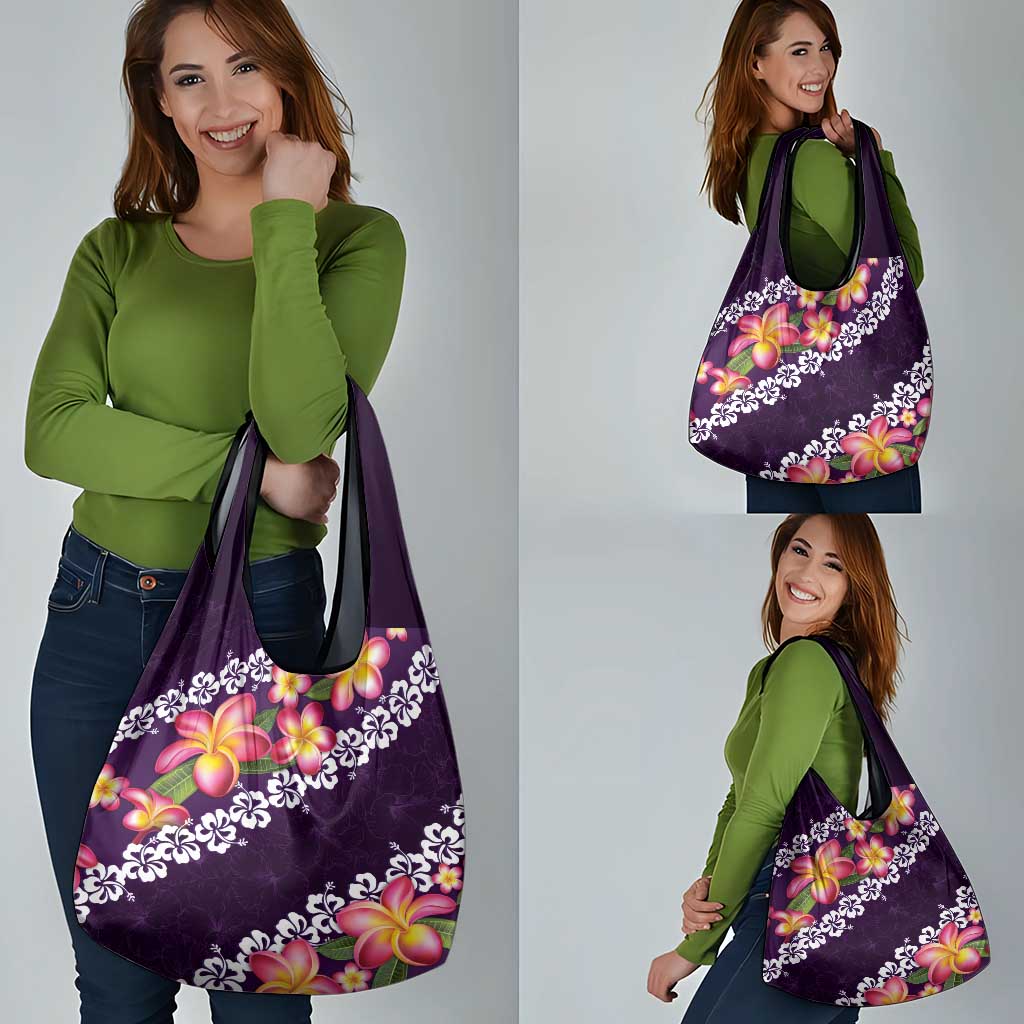 Purple Polynesia Grocery Bag Plumeria With Hibiscus Pattern Tropical Vibes LT14 - Polynesian Pride