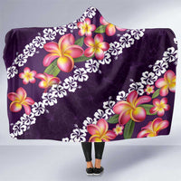 Purple Polynesia Hooded Blanket Plumeria With Hibiscus Pattern Tropical Vibes LT14 One Size Purple - Polynesian Pride