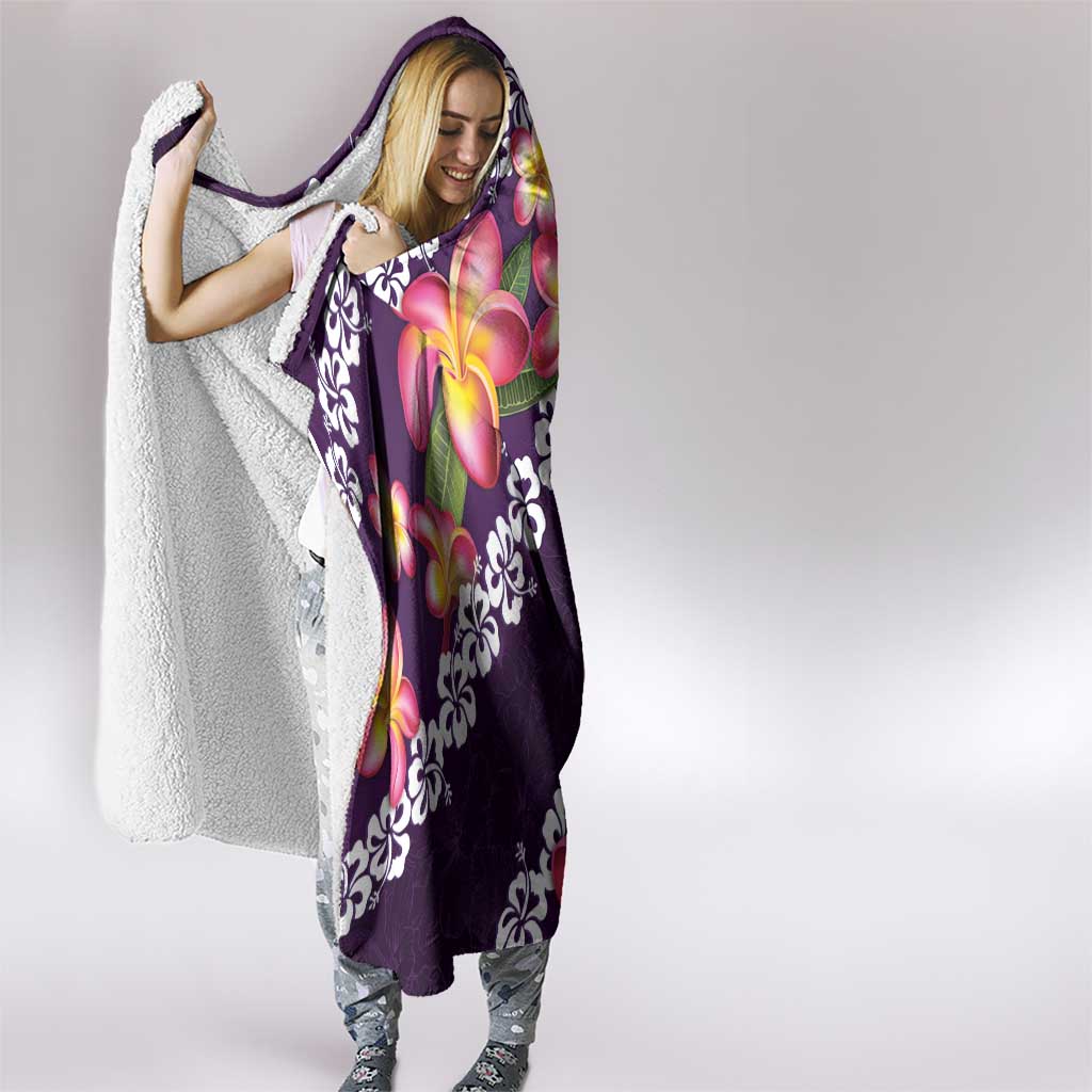 Purple Polynesia Hooded Blanket Plumeria With Hibiscus Pattern Tropical Vibes LT14 - Polynesian Pride