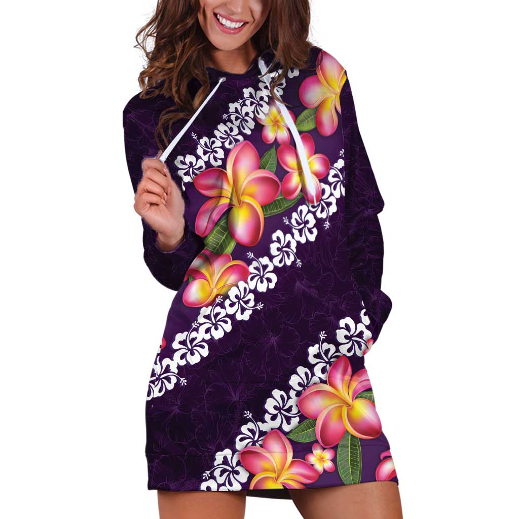 Purple Polynesia Hoodie Dress Plumeria With Hibiscus Pattern Tropical Vibes LT14 Purple - Polynesian Pride