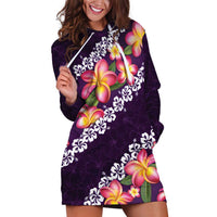 Purple Polynesia Hoodie Dress Plumeria With Hibiscus Pattern Tropical Vibes LT14 Purple - Polynesian Pride