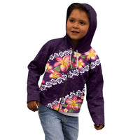 Purple Polynesia Kid Hoodie Plumeria With Hibiscus Pattern Tropical Vibes