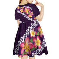 Purple Polynesia Kid Short Sleeve Dress Plumeria With Hibiscus Pattern Tropical Vibes