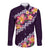 Purple Polynesia Long Sleeve Button Shirt Plumeria With Hibiscus Pattern Tropical Vibes