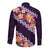 Purple Polynesia Long Sleeve Button Shirt Plumeria With Hibiscus Pattern Tropical Vibes