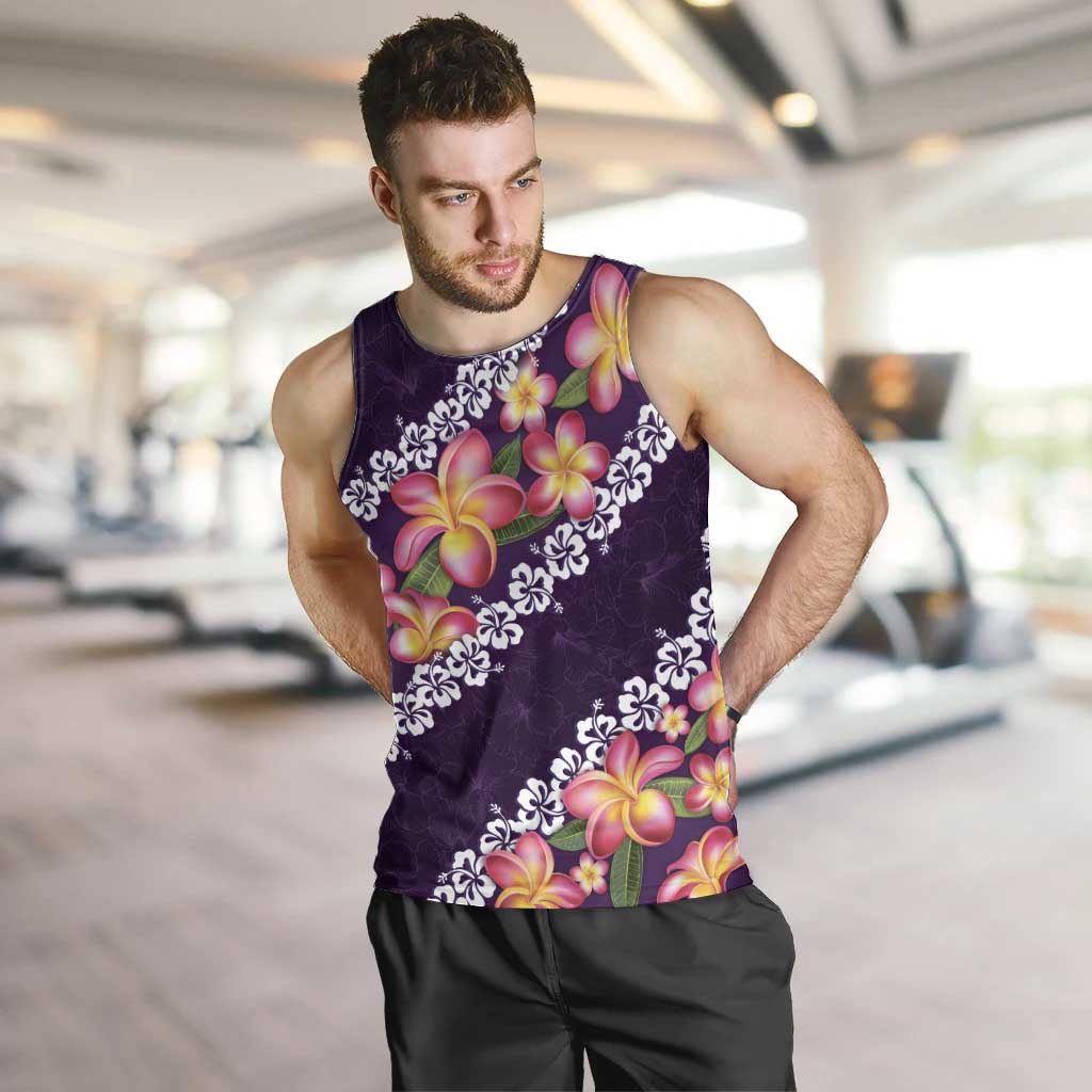 Purple Polynesia Men Tank Top Plumeria With Hibiscus Pattern Tropical Vibes