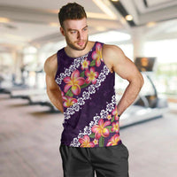 Purple Polynesia Men Tank Top Plumeria With Hibiscus Pattern Tropical Vibes LT14 Purple - Polynesian Pride